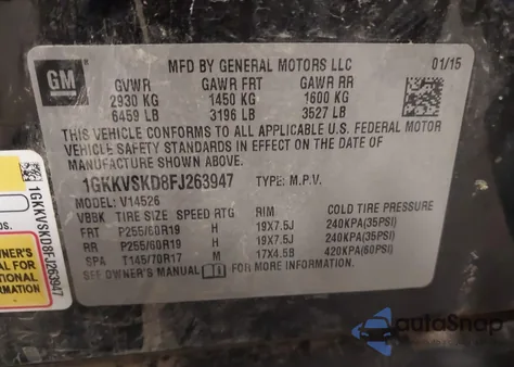 2015 GMC Acadia Slt-2 z USA, uszkodzony, nr VIN 1GKKVSKD8FJ263947